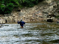 Peter tests the bottom